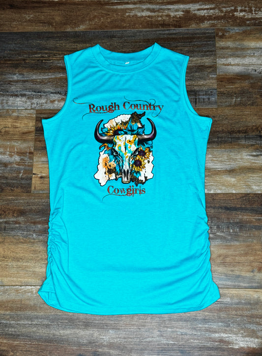 Women's cow skull muscle T