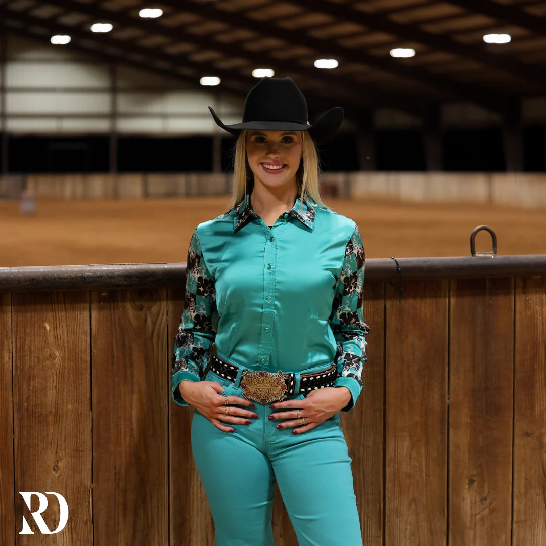 SATIN TEAL BRONC UP RODEO PERFORMANCE SHIRT
