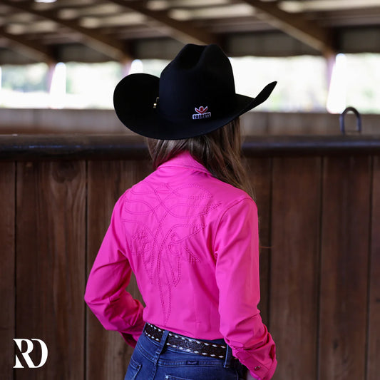 YOUTH PINK STITCHED PERFORMANCE RODEO SHIRT