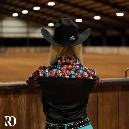 BLACK DICE ROLL SATIN PERFORMANCE RODEO SHIRT