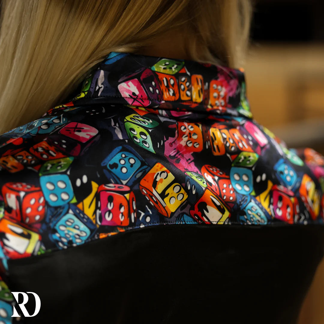 BLACK DICE ROLL SATIN PERFORMANCE RODEO SHIRT