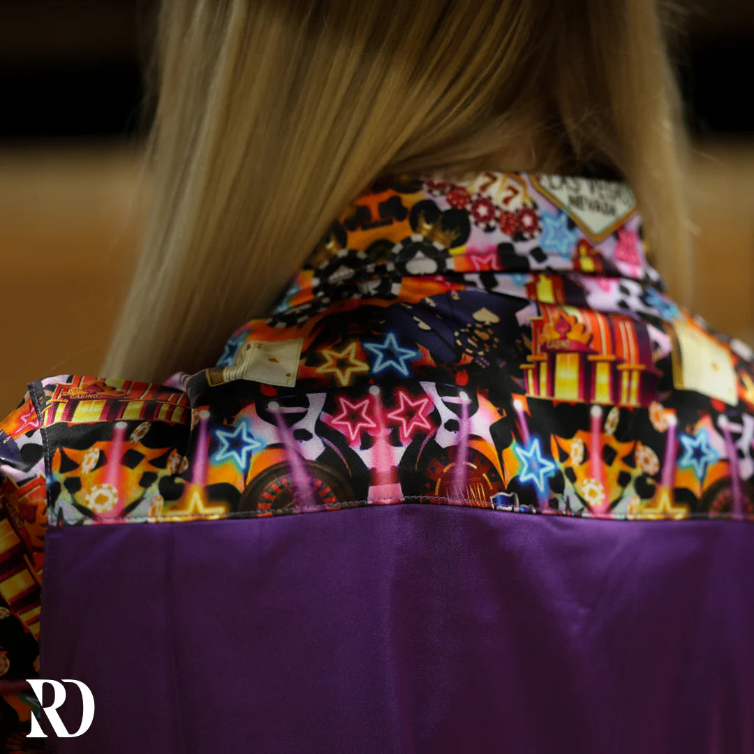 PURPLE VEGAS LIGHTS SATIN PERFORMANCE RODEO SHIRT