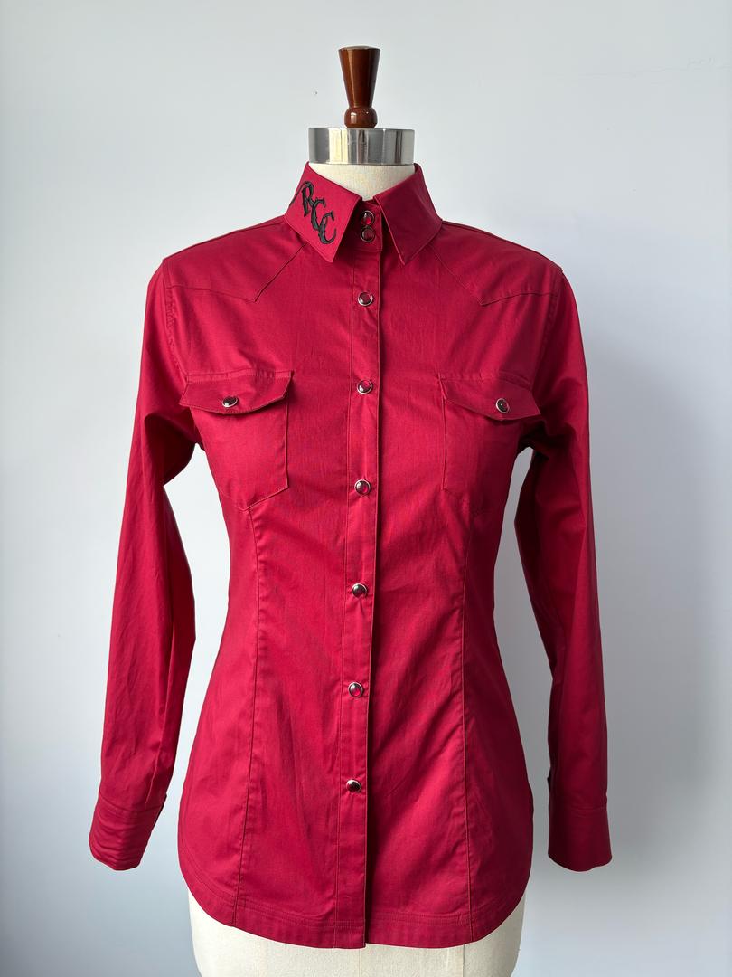 Ladies red long sleeve pearl snap western shirt