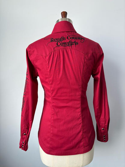 Ladies red long sleeve pearl snap western shirt