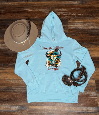 Blue cow skull hoodie