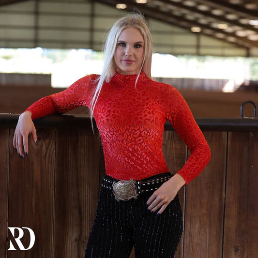 RED LEOPARD VELVEST MESH TOP