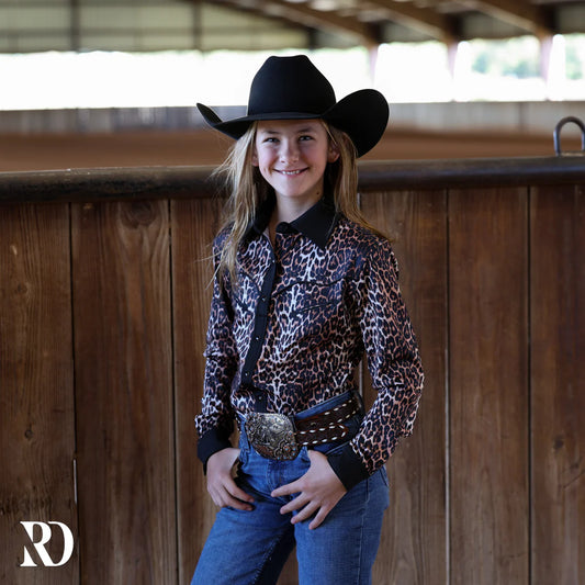YOUTH BLACK LEOPARD PERFORMANCE RODEO SHIRT