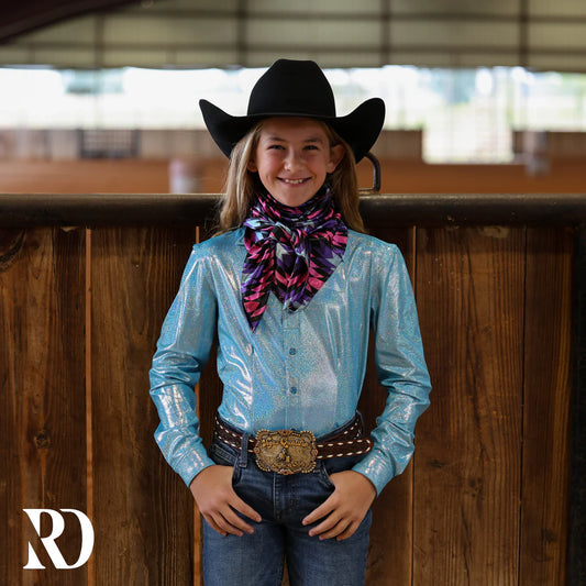 YOUTH ICE BLUE SPARKLE PERFORMANCE RODEO SHIRT