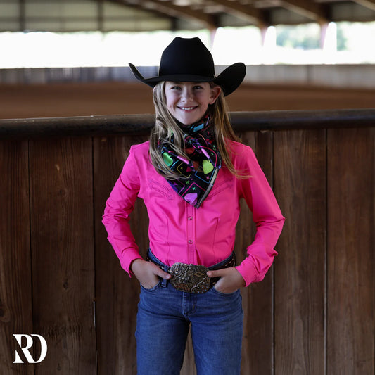 YOUTH PINK STITCHED PERFORMANCE RODEO SHIRT