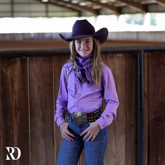 YOUTH PURPLE STITCHED PERFORMANCE RODEO SHIRT