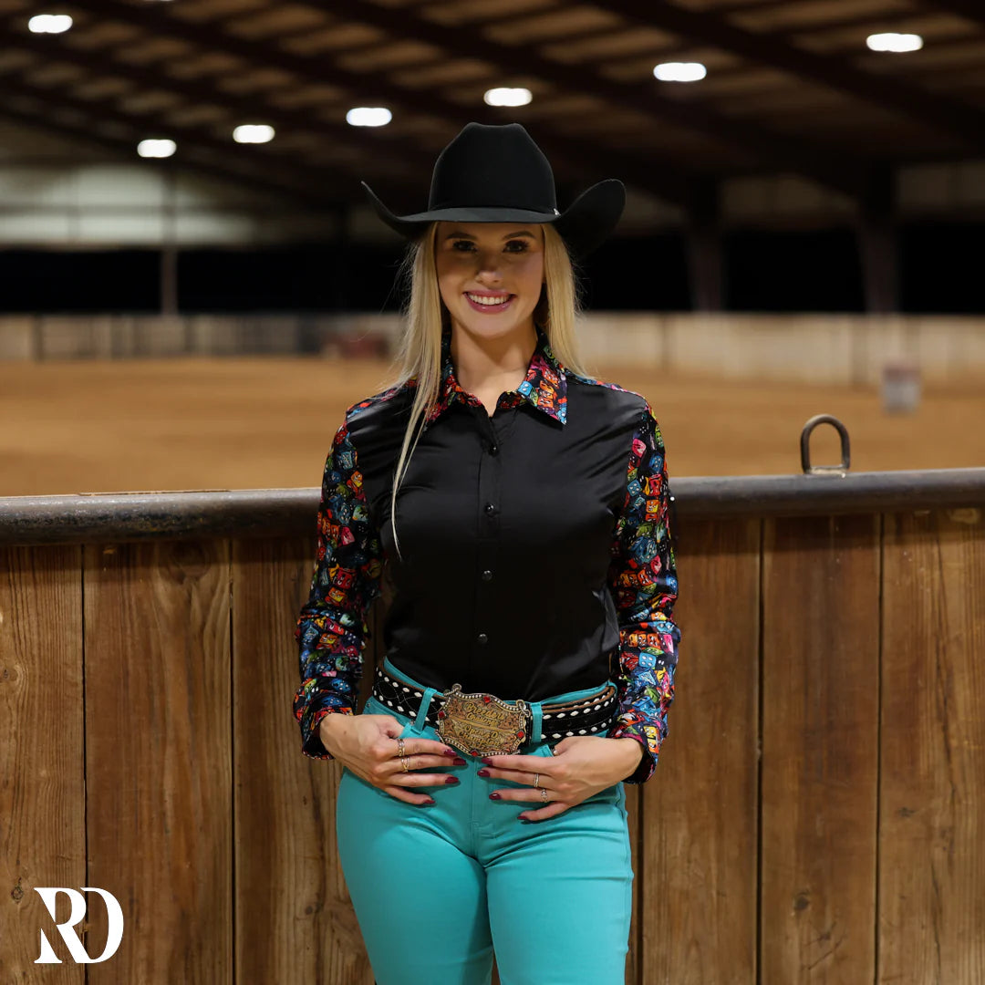 BLACK DICE ROLL SATIN PERFORMANCE RODEO SHIRT