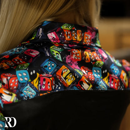 BLACK DICE ROLL SATIN PERFORMANCE RODEO SHIRT