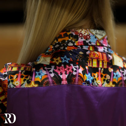 PURPLE VEGAS LIGHTS SATIN PERFORMANCE RODEO SHIRT