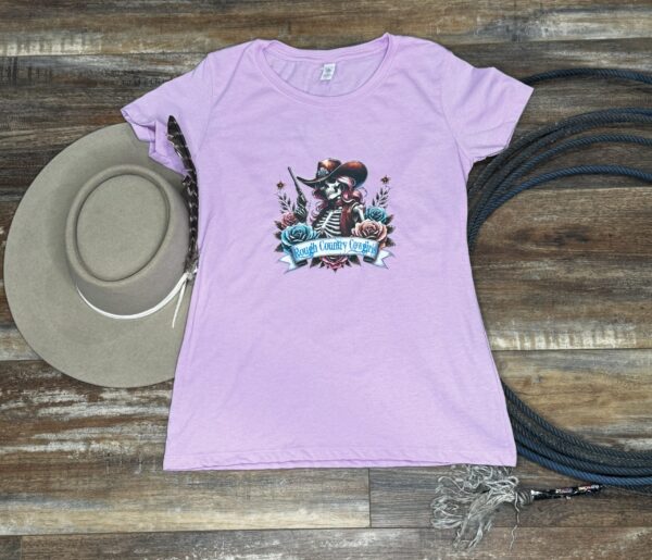 Ladies Pink Cowgirl Skeleton T