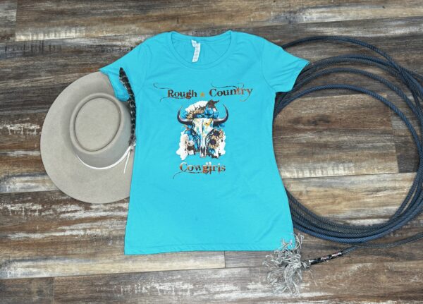 Ladies Blue Cow Skull T