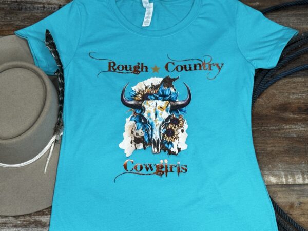 Ladies Blue Cow Skull T - Image 2