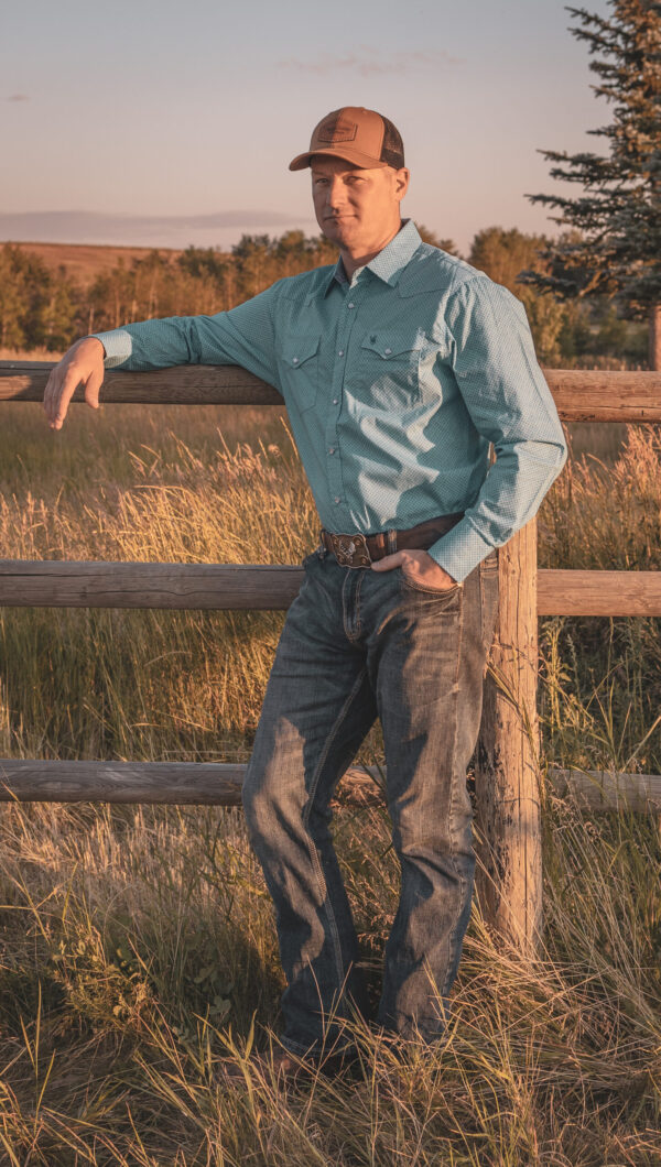 Blue patterned western shirt - Image 3