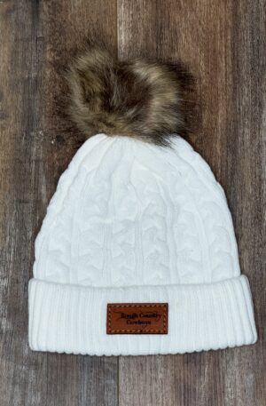 Ladies white pom pom toque