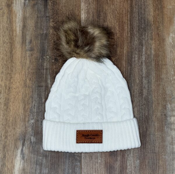 Ladies white pom pom toque